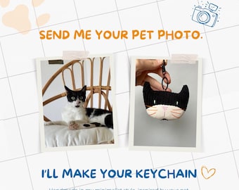 Custom Pet Keychain. Personalised cat, dog or bunny keyring. Handmade minimalist style. Upcycled fabric. Unique pet lover gift