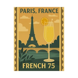 Póster vintage de París, estilo francés del 75, decoración parisina, arte de cócteles, impresión de pared, decoración del hogar inspirada en viajes