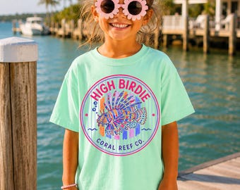 Coastal Lion Fish Kids Fish Shirt | Comfort Colors Youth Tee | Beach Kids Shirt | Coral Reef Graphic Tee | Boutique Summer Shirt