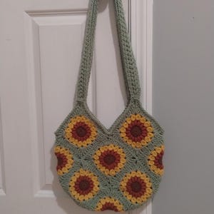 Handmade Crochet Sunflower Granny Square Tote Bag