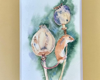 Small watercolor field mouse painting