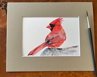 Male cardinal bird on a log