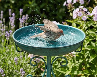 Bird bath and feeder, Copper bird bath bowl, Garden birdbath, Garden bird feeding station, Bird feeding bowl, Copper bird feeder
