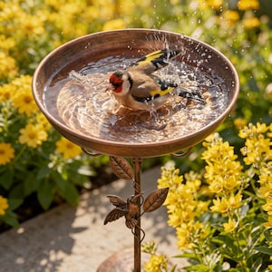 Cuenco de cobre para bebedero de pájaros, comedero para pájaros, comedero de cobre para pájaros, bebedero de jardín para pájaros, soporte para bebedero de pájaros de exterior, soporte de metal para comedero de pájaros