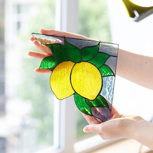 Lemon stained glass window hanging, Lemon suncatcher, Light catcher, Hanging suncatcher, Door suncatcher, Fruit window hanging stained glass