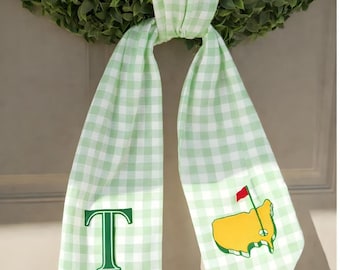 Spersonalizowany wieniec golfowy z monogramem, spersonalizowana zielona dekoracja drzwi wejściowych w kratkę