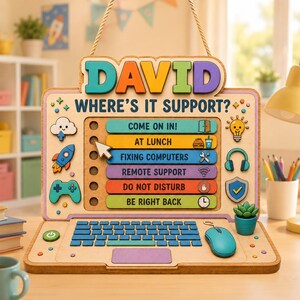 Personlig IT-supportdörrskylt Anpassad laptop-kontorsplakett