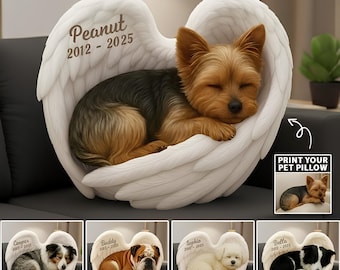 Custom Dog Loss Memorial Pillow Personalized Pet Remembrance Gift In Angel Wings
