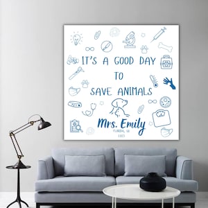 Personalized Veterinary Tapestry With Quote It’s A Good Day To Save Animals, Custom Name Wall Hanging For Animal Lovers And Pet Doctors