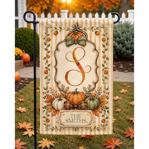 Personalized Fall Garden Flag 2026 Autumn Pumpkin Monogram Yard Flag Custom Family Name Outdoor Decor Thanksgiving Flag