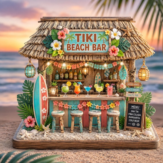 Custom Tiki Beach Bar Wooden Sign Personalized Tropical Outdoor