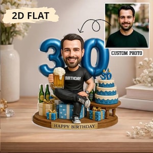 Personalized 30th Birthday Acrylic Plaque Custom Photo Bobblehead Gift For Him Beer Lover