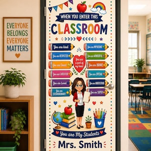 2026 Pancarta para puerta de aula personalizada con el nombre del profesor/a, cartel de bienvenida para la vuelta al cole, decoración para escuela primaria, regalo para profesores