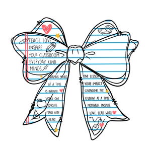 Fiocco per insegnante in formato PNG a sublimazione - Fiocco di carta per quaderni di ritorno a scuola, Clipart con citazione "Teach Love Inspire", Grazioso trasferimento DTF per maglietta da classe