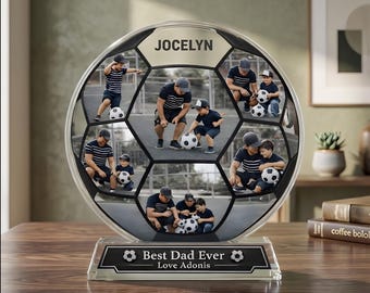 Gepersonaliseerde voetbal acryl plaquette aangepaste foto cadeau voor vader van zoon