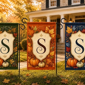 Personalized Fall Garden Flag 2026, Custom Initial Pumpkin Yard Decor, Autumn Leaves Monogram Flag, Thanksgiving Porch Garden Sign