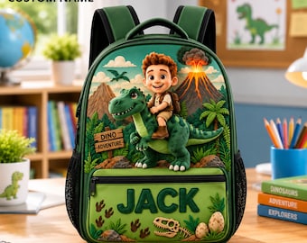 Personalized Dinosaur Kids Backpack, Custom Name School Bag