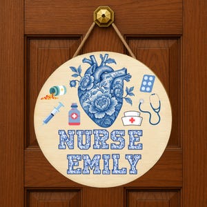 Personalized Nurse Door Sign – Custom Hanging Plaque with Medical Icons, Nurse Name Decor for Clinic, Office, or School Health Room, Nurse