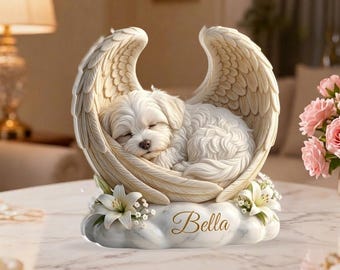 Custom Dog Angel Wings Statue Personalized Pet Memorial Gift