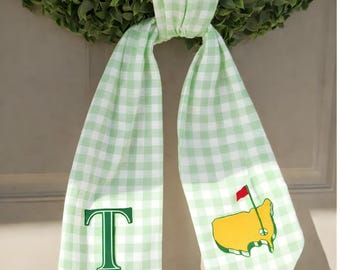 Custom Monogram Golf Wreath Sash Personalised Green Check Front Door Decor