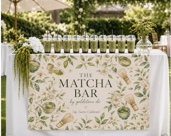 Camino de mesa personalizado con diseño de matcha para bar y decoración personalizada para bodas y eventos.