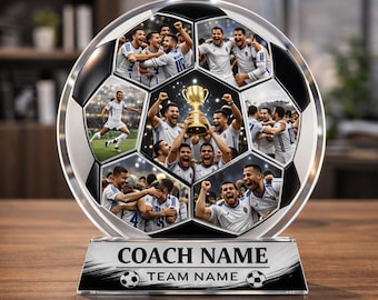 Regalo personalizzato per allenatore di calcio, collage fotografico personalizzato, targa in acrilico, trofeo di apprezzamento della squadra