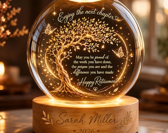 Custom Retirement Crystal Ball Night Light Tree Of Life Retirement Gift For Coworker