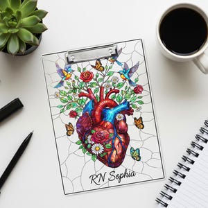 Personalized Nurse Clipboard, Anatomical Heart Floral Design, Custom Medical Clipboard RN Gift, Nursing School Graduation Gift, Nurse Gifts