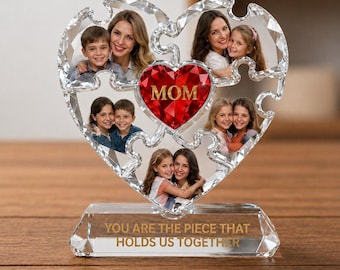 Regalo personalizado para el Día de la Madre 2026 Rompecabezas de corazón con múltiples fotos personalizado Bloque acrílico Regalo de cumpleaños para mamá Eres la pieza Recuerdo de escritorio