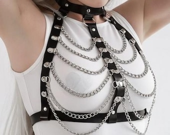 Leather Chain Chest Harness – Gothic Statement Body Jewelry