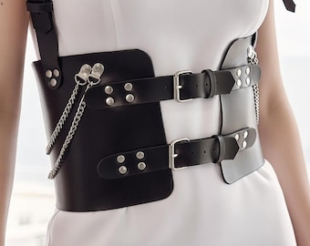 Wide Leather Corset Belt – Gothic Chain Waist Harness