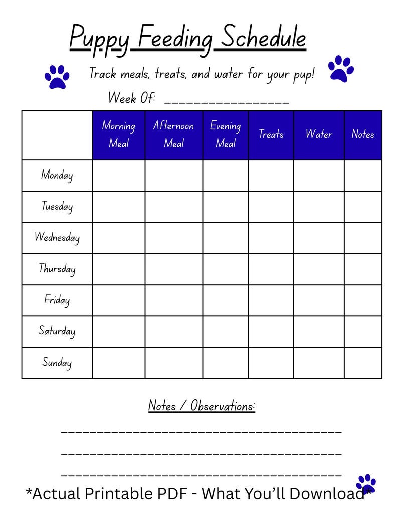 Photo inspiration: Visual Reference: Puppy Feeding Schedule Printable Dog Meal Tracker Pdf