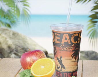 Beach Vibes Becher mit Strohhalm: Tropisches Sommer-Trinkgefäß