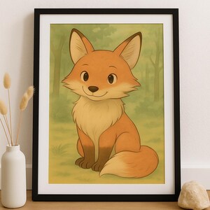 Impresión de zorro del bosque: arte mural de animales del bosque con dibujos animados