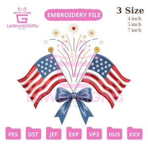 American Flag Embroidery Design – 4th of July Fireworks Machine Embroidery – Patriotic USA Digital File – Instant Download