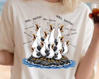 Camiseta personalizada para profesores, camiseta divertida de gaviota para la vuelta al cole, camiseta personalizada con nombre para educadores, camiseta para profesores de primaria, camisetas de feliz primer día.