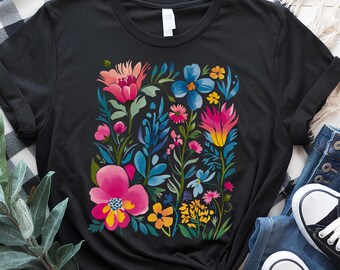 Boho Floral T-Shirt, Retro Wildflower Garden Tee, Nature Lover Gift