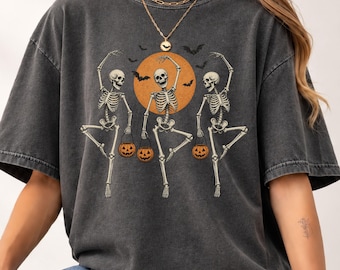 Comfort Colors® Dancing Skeletons Halloween Shirt, Spooky Dance T-shirt, Fall Gift, Retro Pumpkin Tee