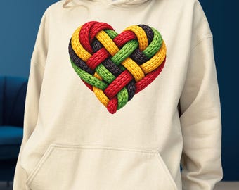 Black History Month Hoodie, Faux Yarn Woven Heart, Afro Pride