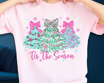 Cute Christmas Tree Shirt, Holiday Bow Graphic Tee