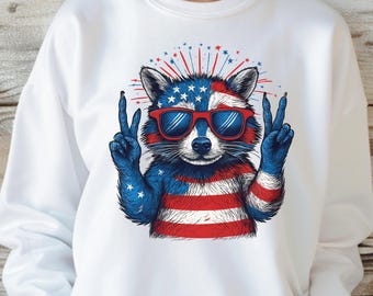 Patriotic Raccoon Sweatshirt, USA Flag, 4th of July Crewneck