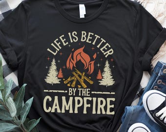 Campfire Shirt, Rustic Bonfire Tee, Mountain Camping T-Shirt, Hiker Nature Lover Top, Adventure Shirt, Outdoor Shirt, Camper Camp Crew Tees