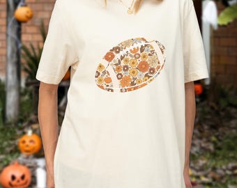 Retro Floral Football T-Shirt: Vintage Game Day Tee, Boho Style