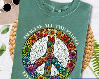 Comfort Colors Floral Peace Sign Shirt, Boho Peace Tee, Hippie Flower Shirt, Retro Peace Gift, Imagine Peace Sign Shirt, Anti War T-Shirt