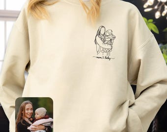 Custom Portrait Line Art Sweatshirt or Hoodie, Personalized Minimalist Outline Design, Custom Couple Portrait From Photo Drawing, Family Top