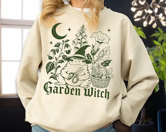 Garden Witch Sweatshirt, Halloween Animal Hoodie, Cottagecore Witchy Frog Crewneck, Botanical Plant Lover Gift, Woodland Magic Sweater