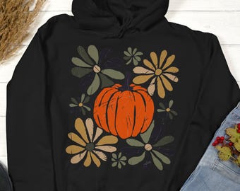Retro Boho Pumpkin Sweatshirt: Fall Floral Graphic Hoodie