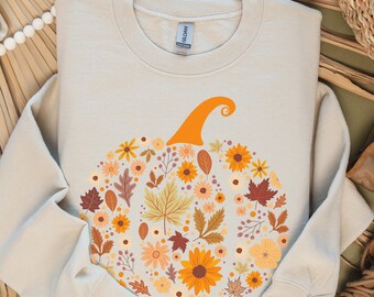 Fall Floral Pumpkin Sweatshirt: Cozy Autumn Graphic Hoodie