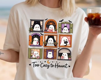 Too Cozy To Haunt Ghost Shirt, Cute Halloween Gift, Cozy Ghost T-shirt, Spooky Season Graphic, Fall Aesthetic Tee