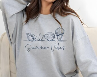 Summer Vibes Sweatshirt: Coastal Beach Shell Starfish Crewneck